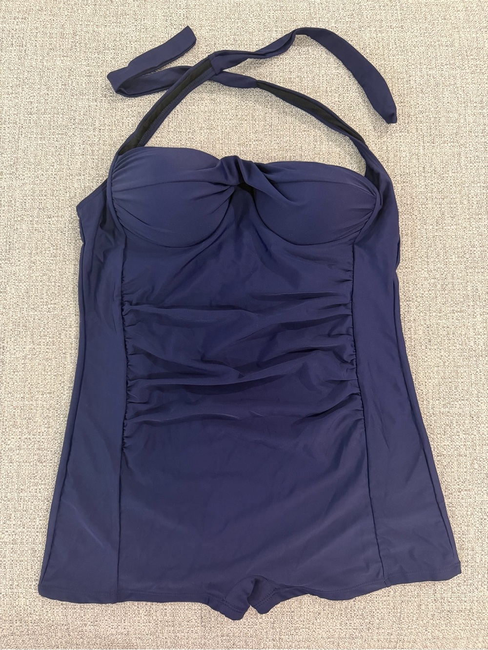 Navy Ruched One-Piece Halter Swimsuit - Picture 2 of 8